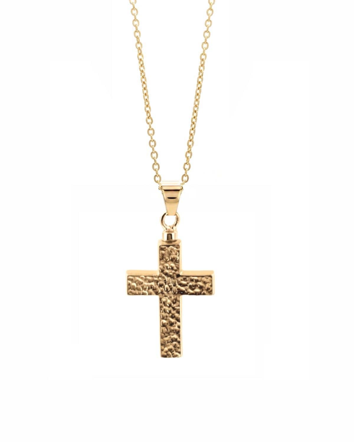 Cara Keepsakes Gold Pendant Urns Hammered Gold Cross Pendant Urn (10K)