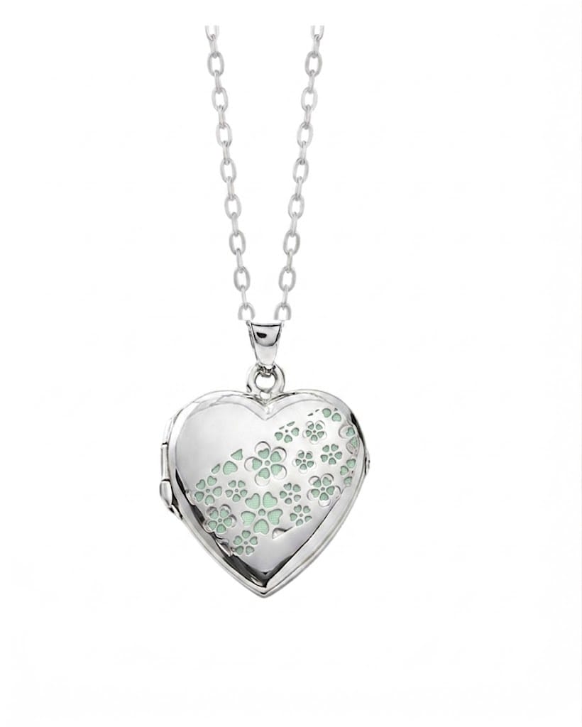 Cara Keepsakes Silver Locket Urns Turquoise Silver Heart Locket Urn - Flowers