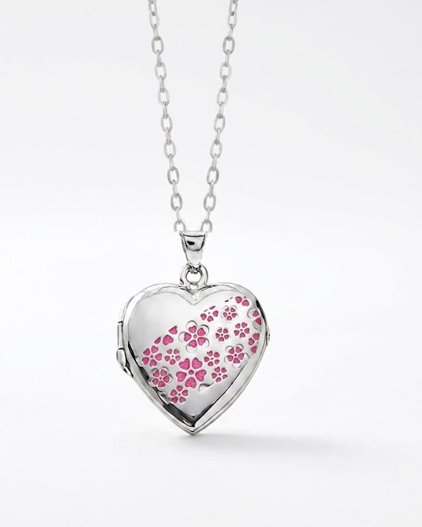 Cara Keepsakes Silver Locket Urns Magenta Silver Heart Locket Urn - Flowers