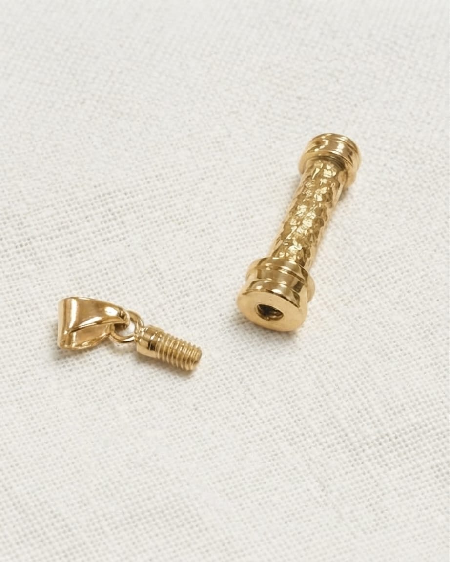 Cara Keepsakes Gold Pendant Urns Gold Hammered Cylinder Pendant Urn (10K)