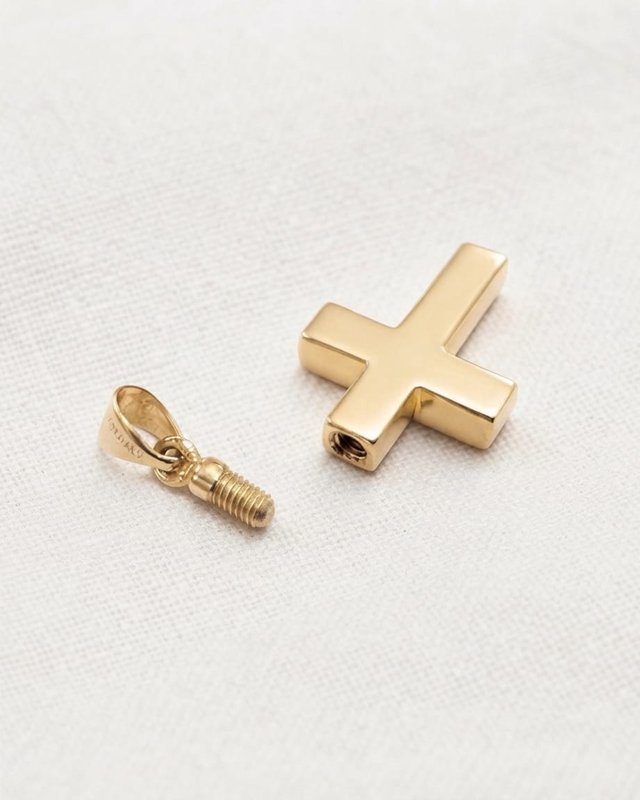 Cara Keepsakes Gold Pendant Urns Hammered Gold Cross Pendant Urn (10K)