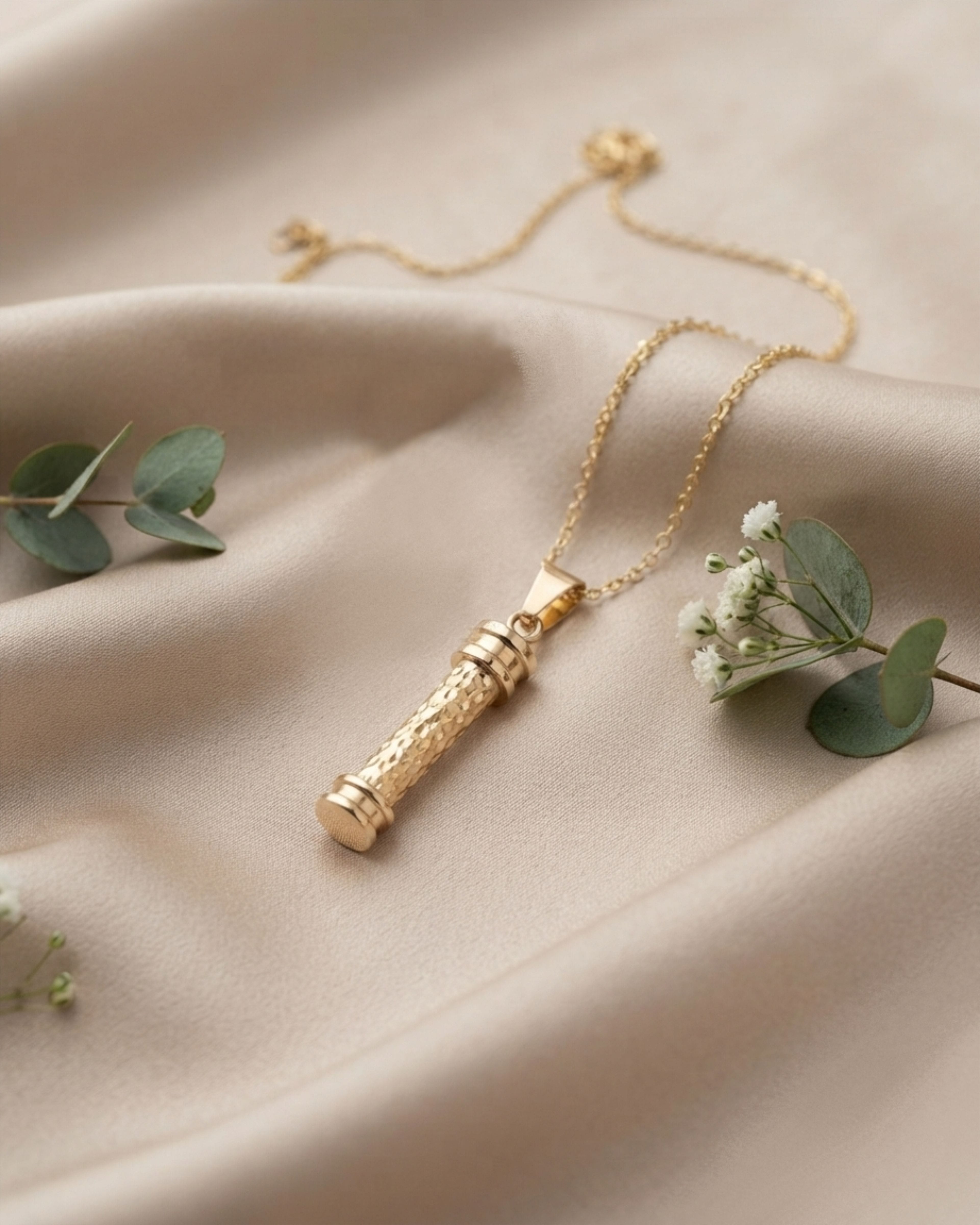 Cara Keepsakes Gold Pendant Urns Gold Hammered Cylinder Pendant Urn (10K)