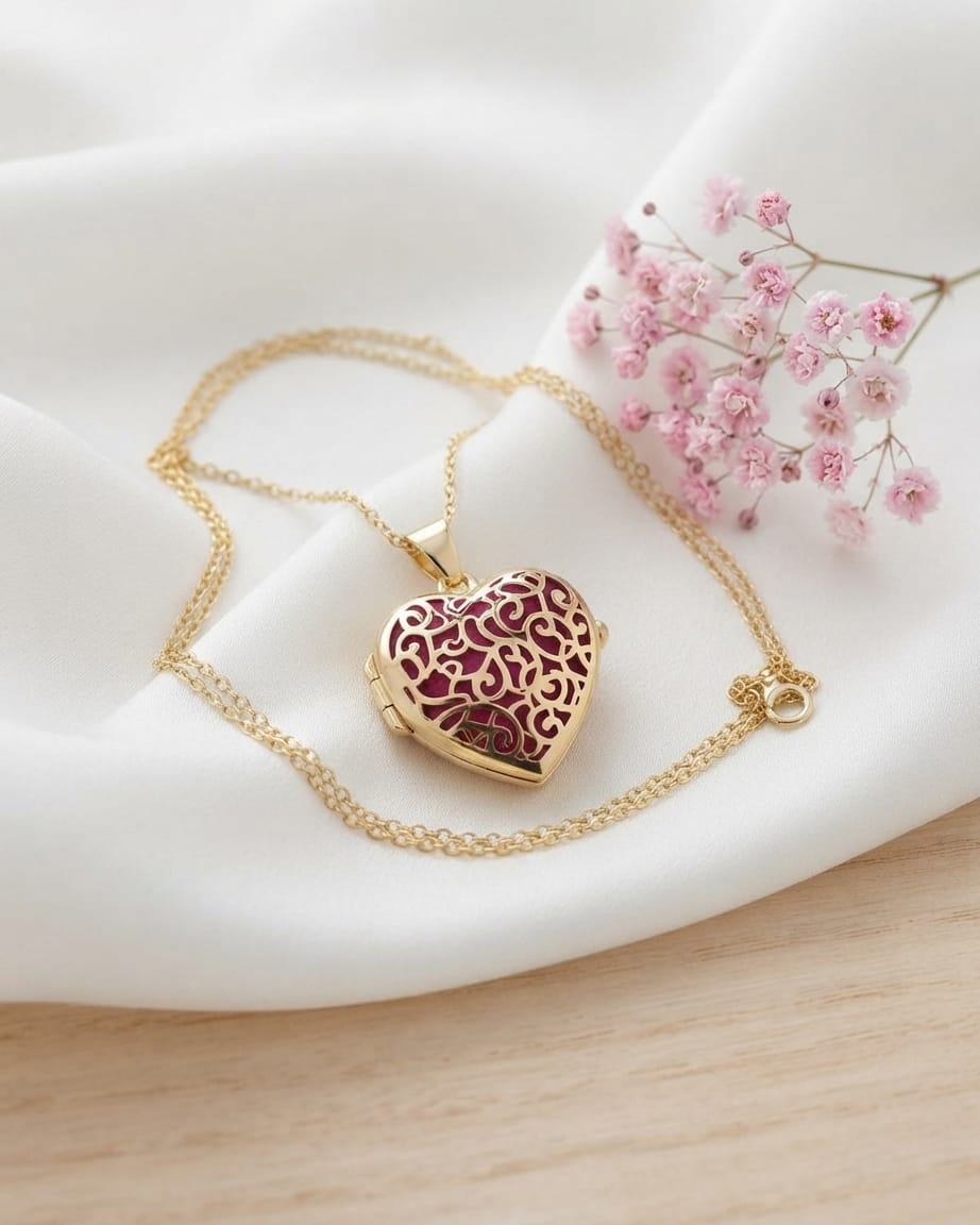 Cara Keepsakes Gold Locket Urns Gold Filigree Heart Locket Urn (14K)
