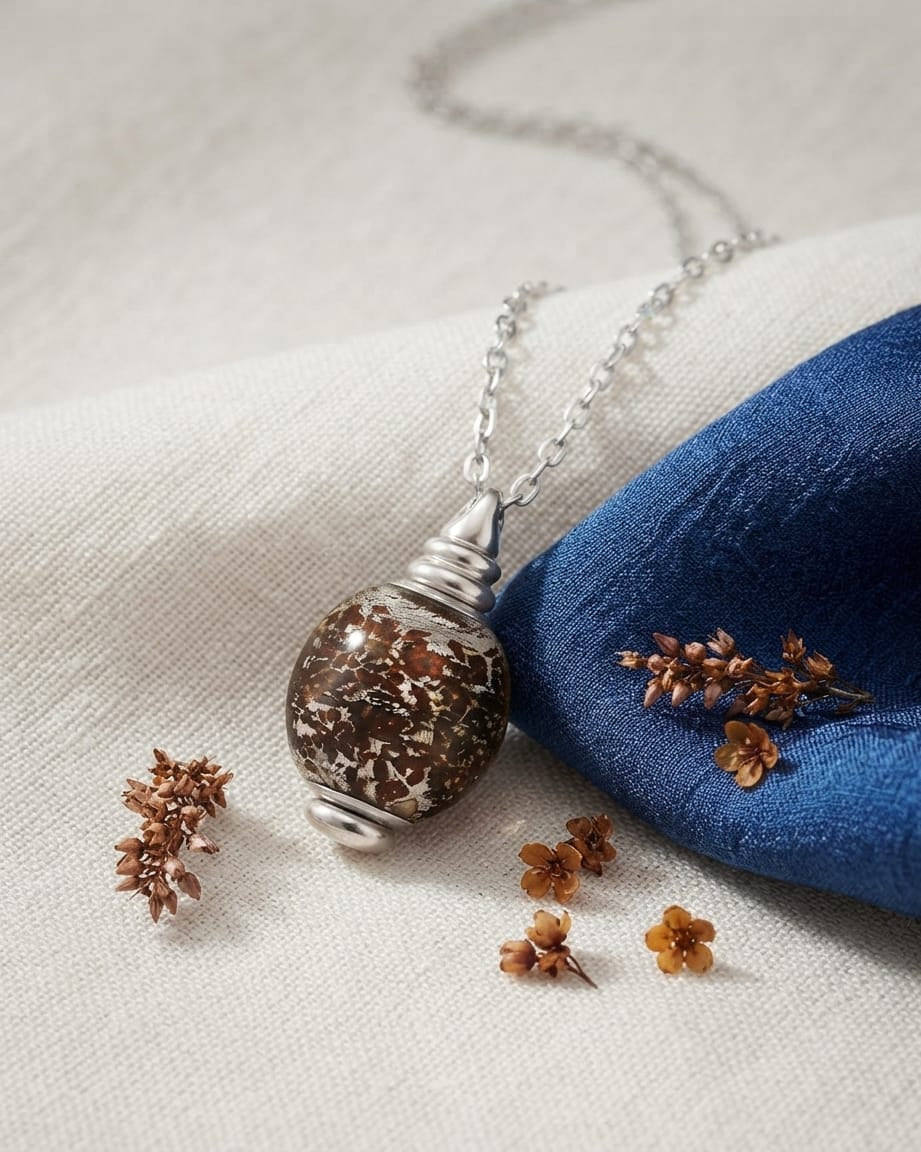 Cara Keepsakes Murano Glass Pendant Urns Murano Glass Pendant Urn - 'Everlasting Embrace' Olive