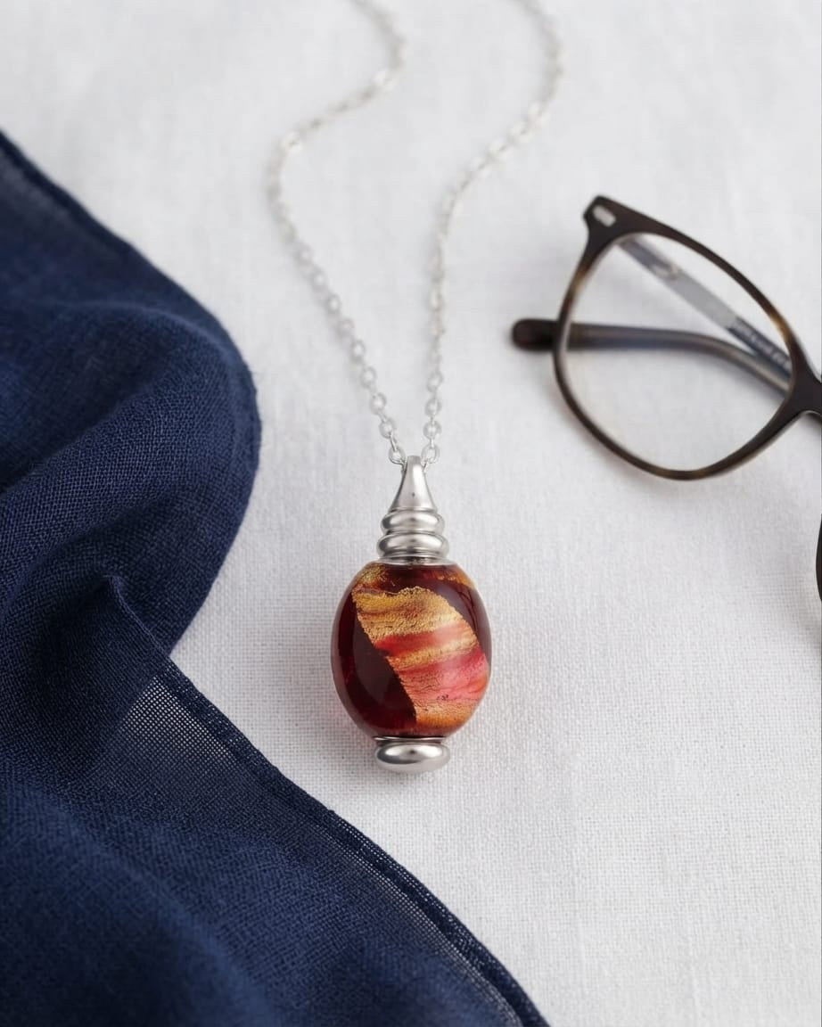 Cara Keepsakes Murano Glass Pendant Urns Murano Glass Pendant Urn - 'Beyond the Sunset' Olive