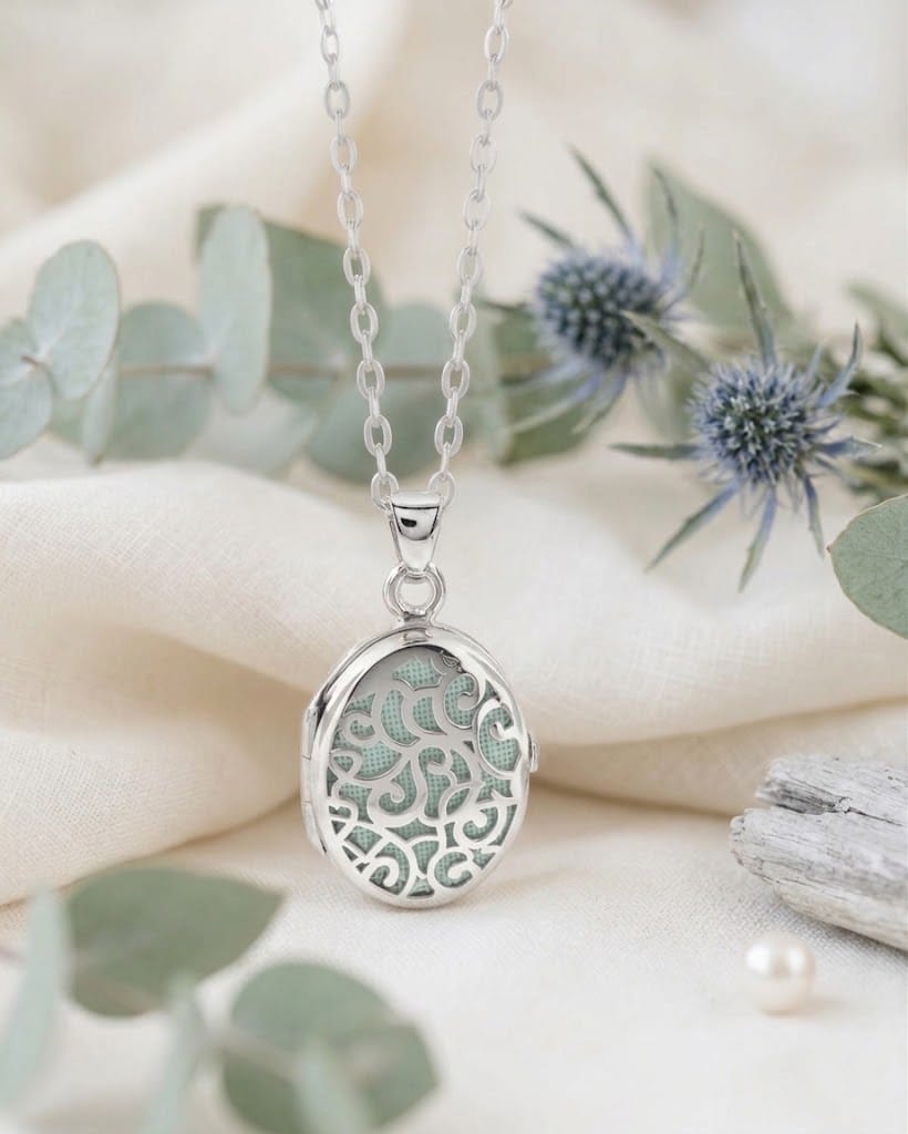 Cara Keepsakes Silver Locket Urns Silver Filigree Oval Locket Urn