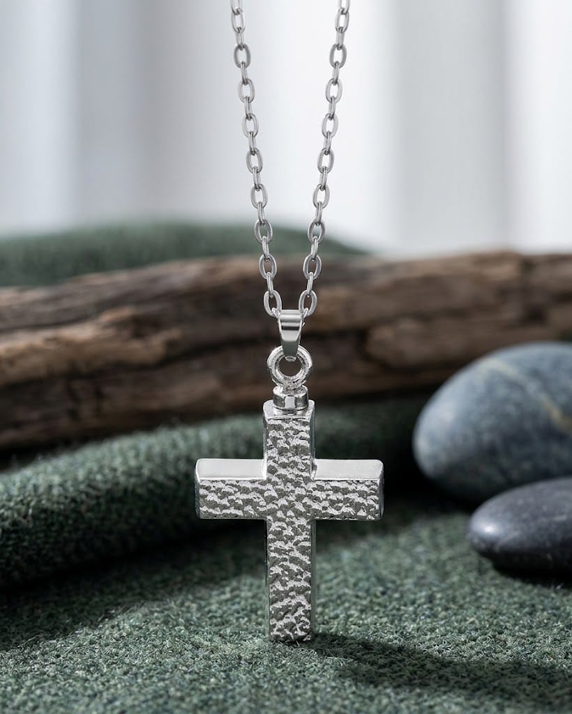 Cara Keepsakes Silver Pendant Urns Hammered Cross Pendant Urn