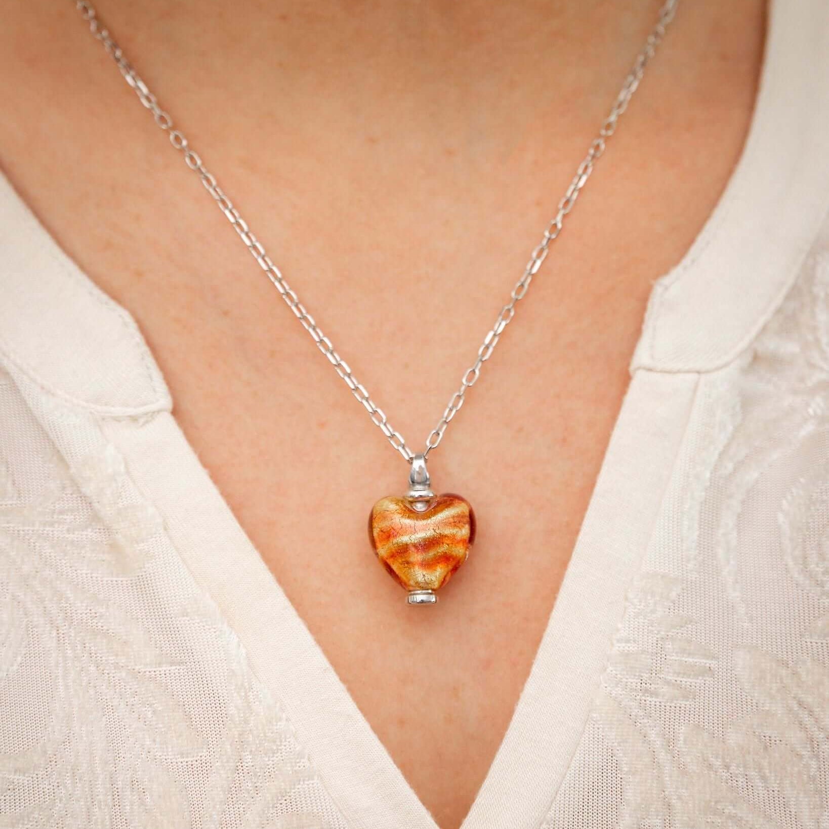 Cara Keepsakes Murano Glass Heart Urn - November worn on model