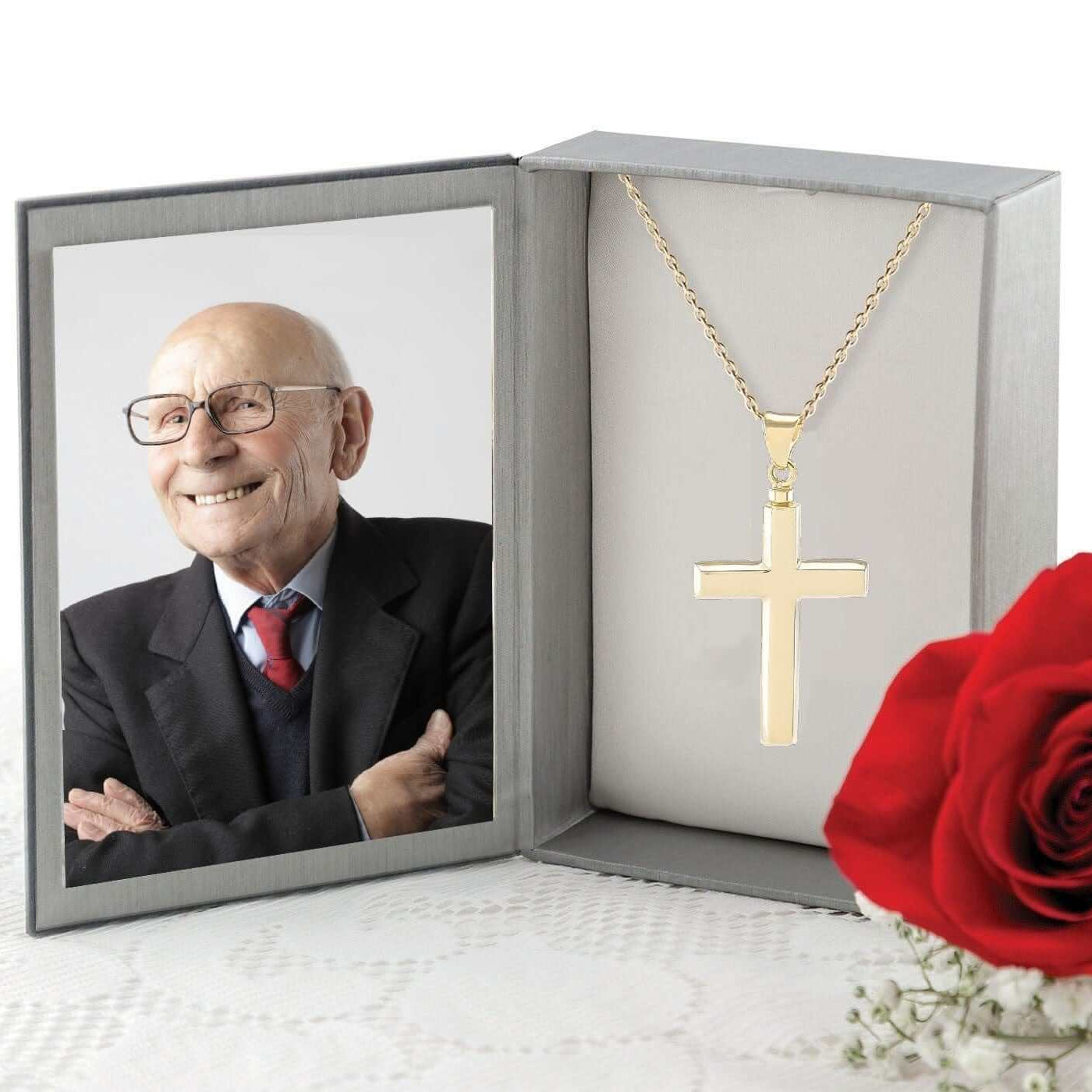 Cara Keepsakes Silver Pendant Urns Gold Cross Pendant Urn (10K)