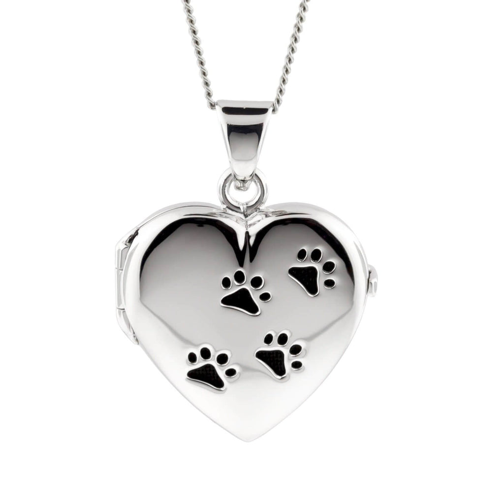 Cara Keepsakes Silver Locket Urns Black Paw Prints Paw Print Locket Urn