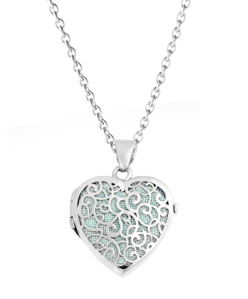 Cara Keepsakes Silver Locket Urns Turquoise Silver Filigree Heart Locket Urn