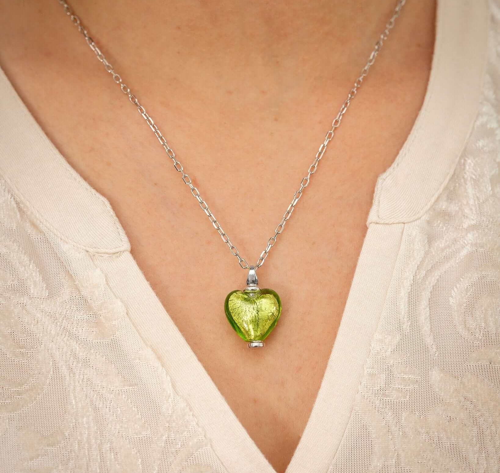 Cara Keepsakes Murano Glass Heart Urn - August worn on model