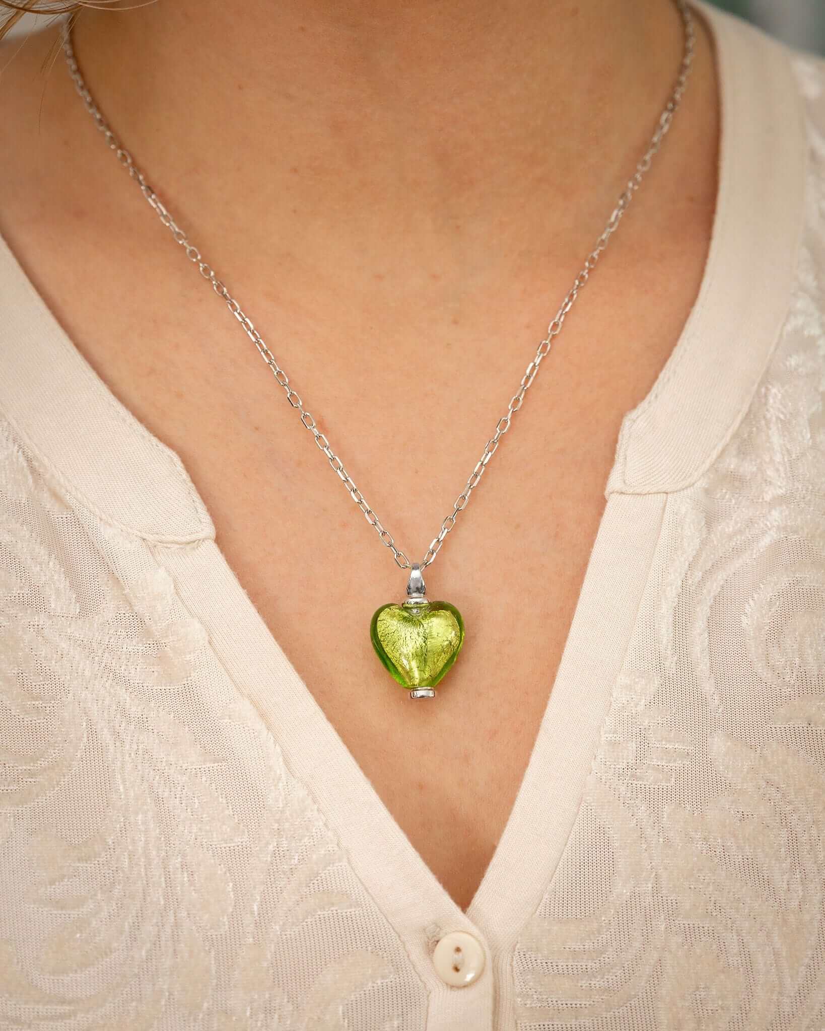 Cara Keepsakes Murano Glass Heart Urn - August worn on model