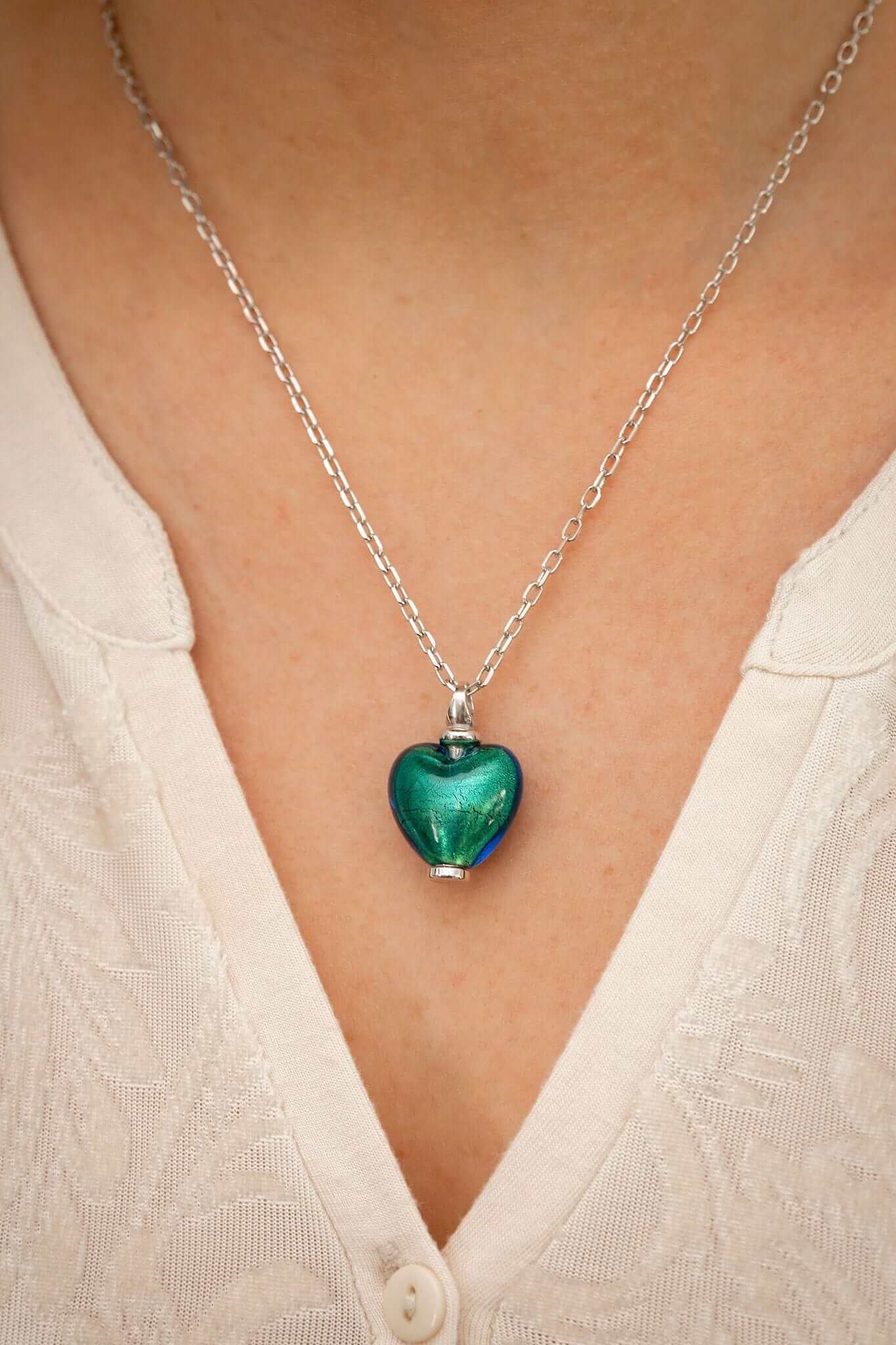 Cara Keepsakes Murano Glass Heart Urn - December worn on model