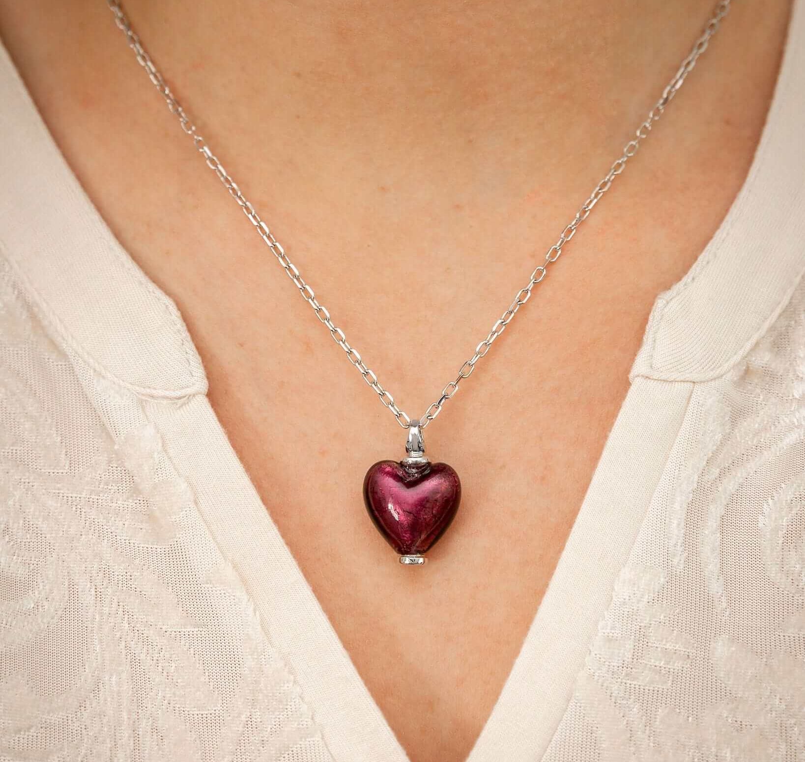 Cara Keepsakes Murano Glass Heart Urn - February worn on model