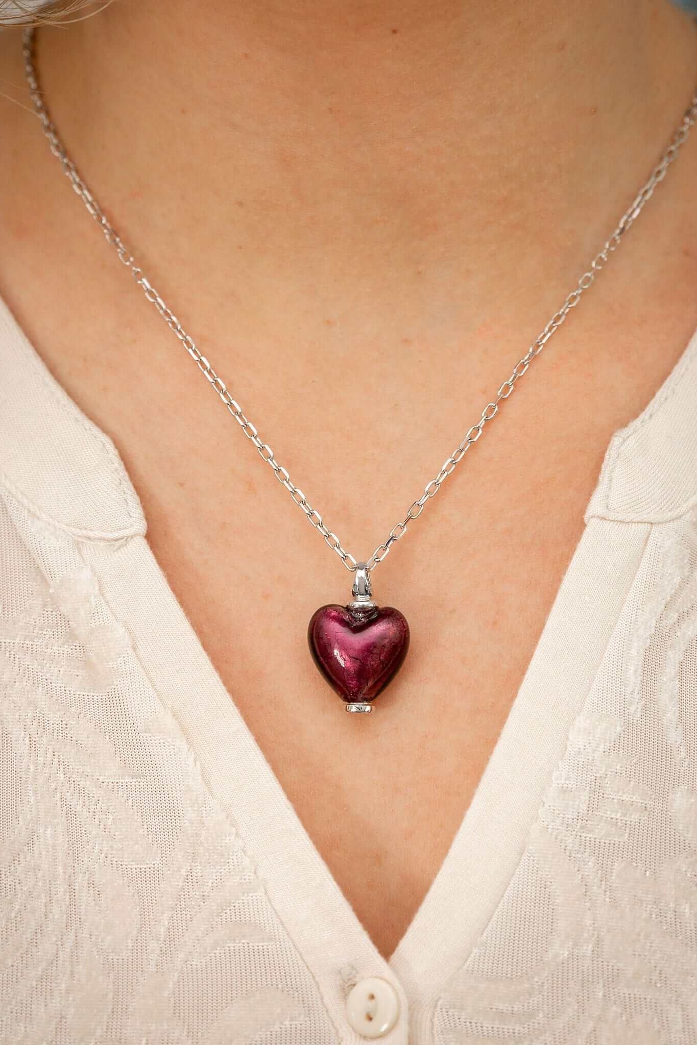 Cara Keepsakes Murano Glass Heart Urn - February worn on model