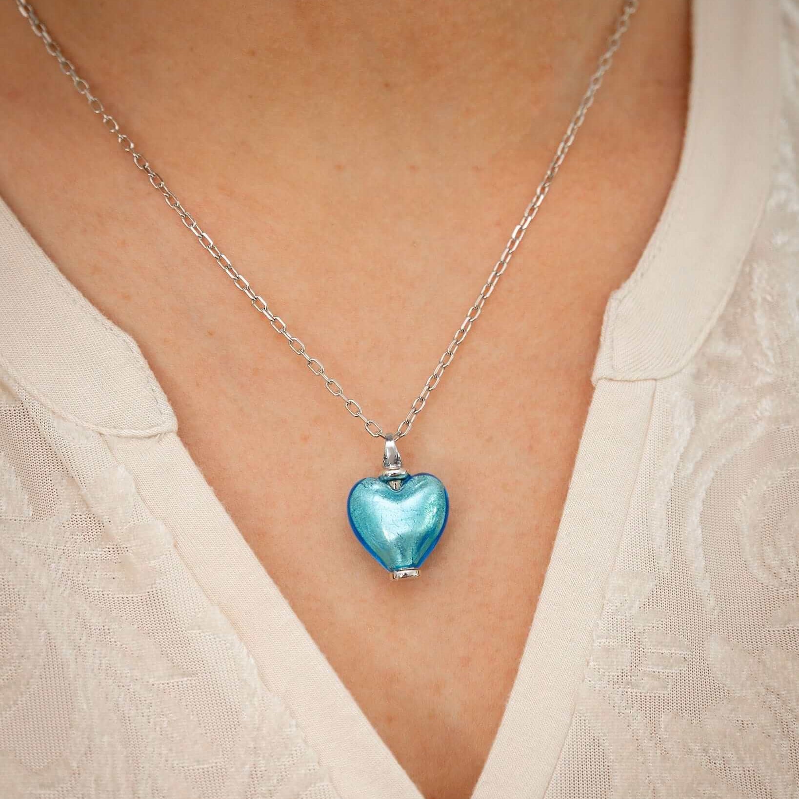 Cara Keepsakes Murano Glass Heart Urn - March worn on model