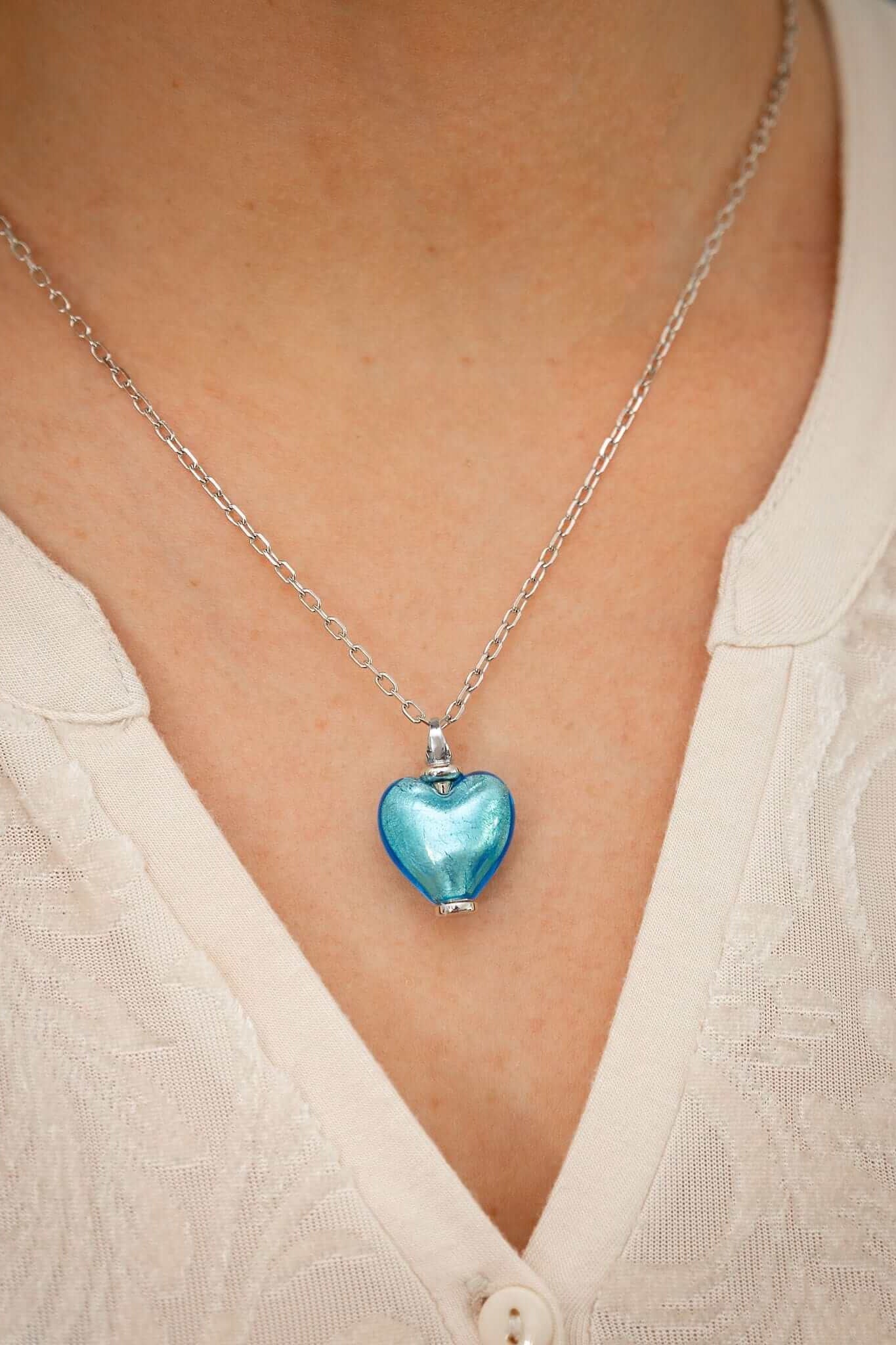 Cara Keepsakes Murano Glass Heart Urn - March worn on model