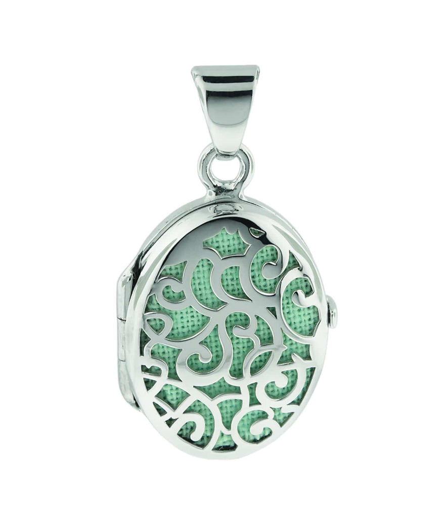 Cara Keepsakes Silver Locket Urns Silver Filigree Oval Locket Urn