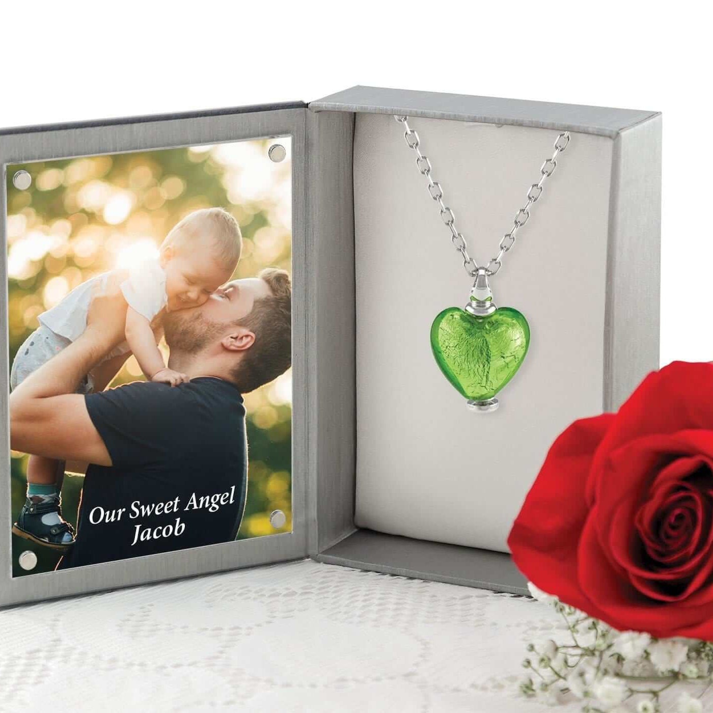 Cara Keepsakes Murano Glass Heart Urn - August in jewelry box