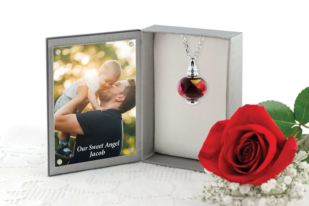Cara Keepsakes Murano Glass Pendant Urn - 'Beyond the Sunset' in jewelry box