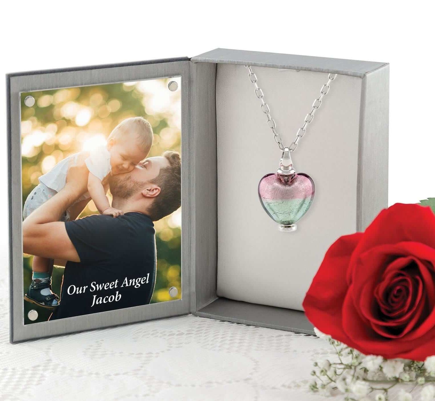 Cara Keepsakes Murano Glass Heart Urn - 'Enchanted Bliss' in jewelry box