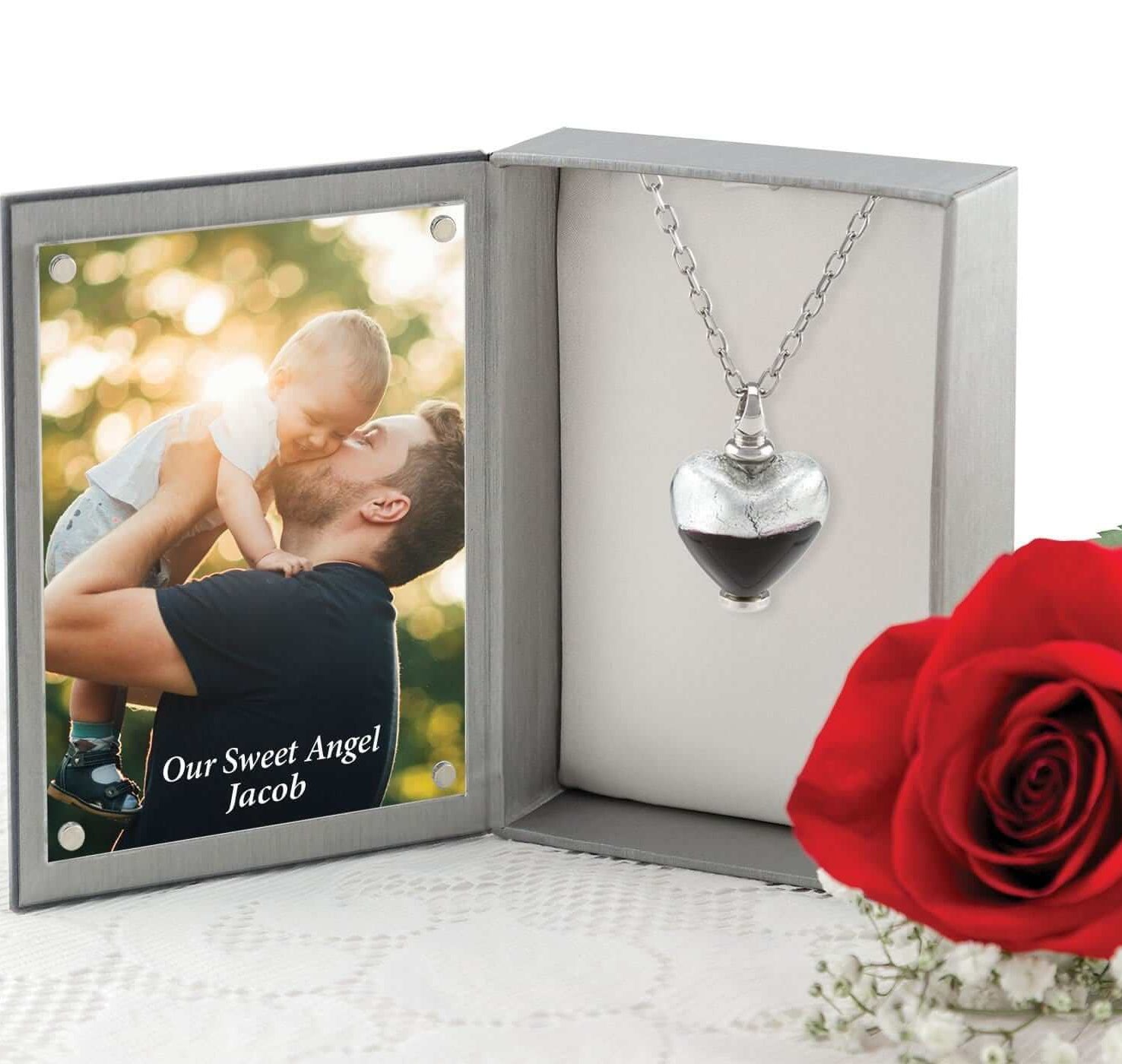 Cara Keepsakes Murano Glass Heart Urn - 'Eternal Promise' in jewelry box