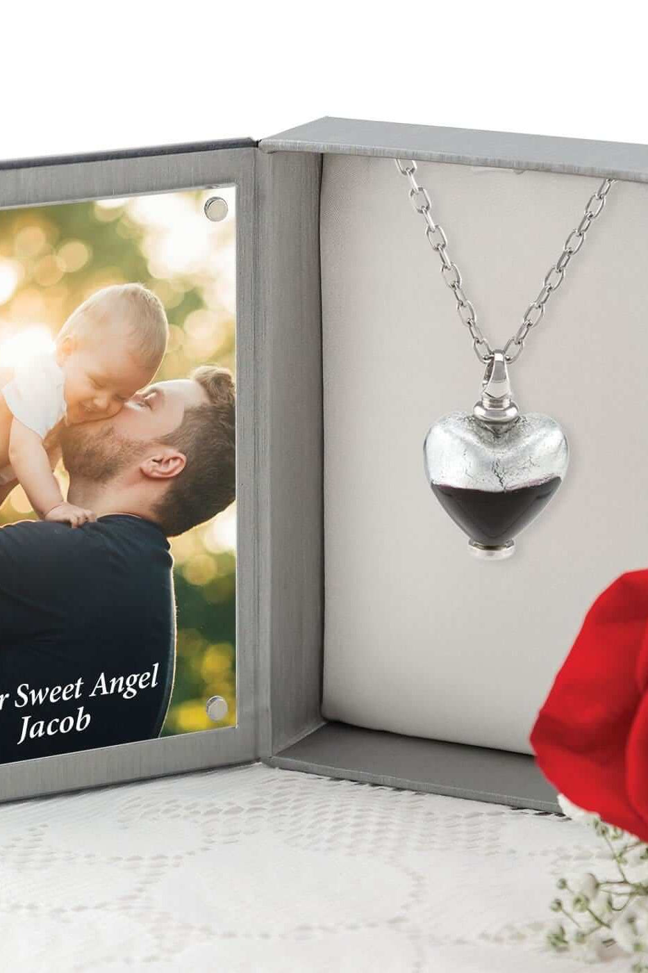 Cara Keepsakes Murano Glass Heart Urn - 'Eternal Promise' in jewelry box