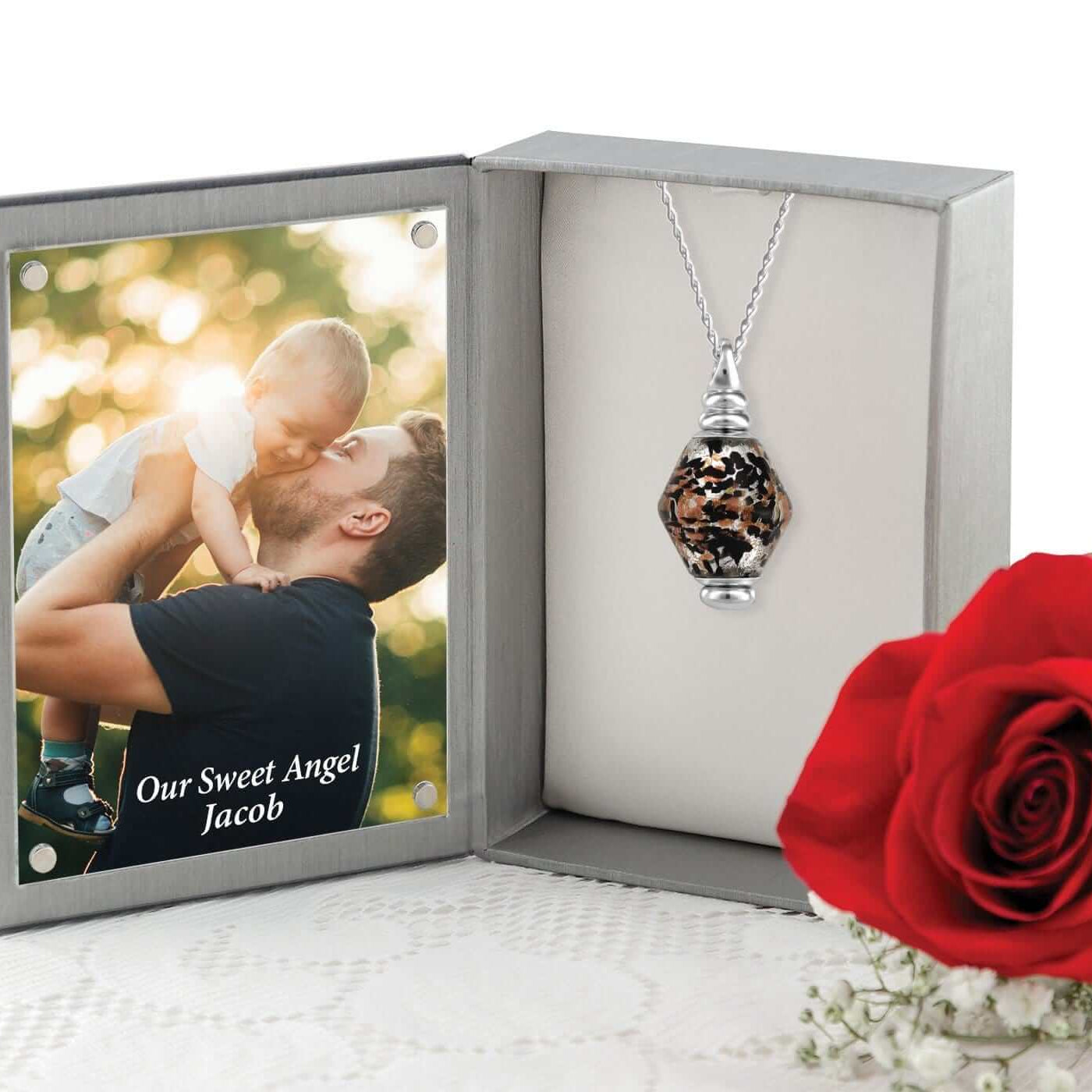 Cara Keepsakes Murano Glass Pendant Urn - 'Everlasting Embrace' in jewelry box