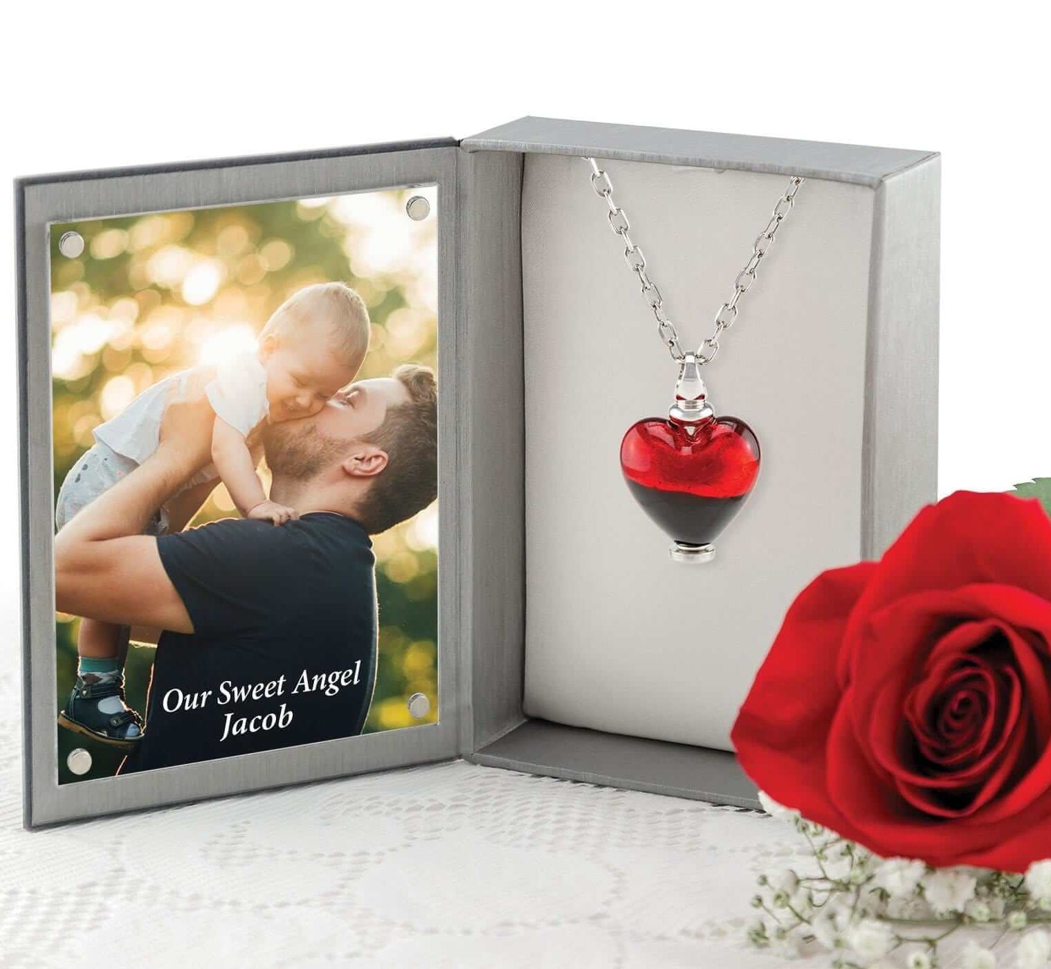 Cara Keepsakes Murano Glass Heart Urn - 'Everlasting Love' in jewelry box