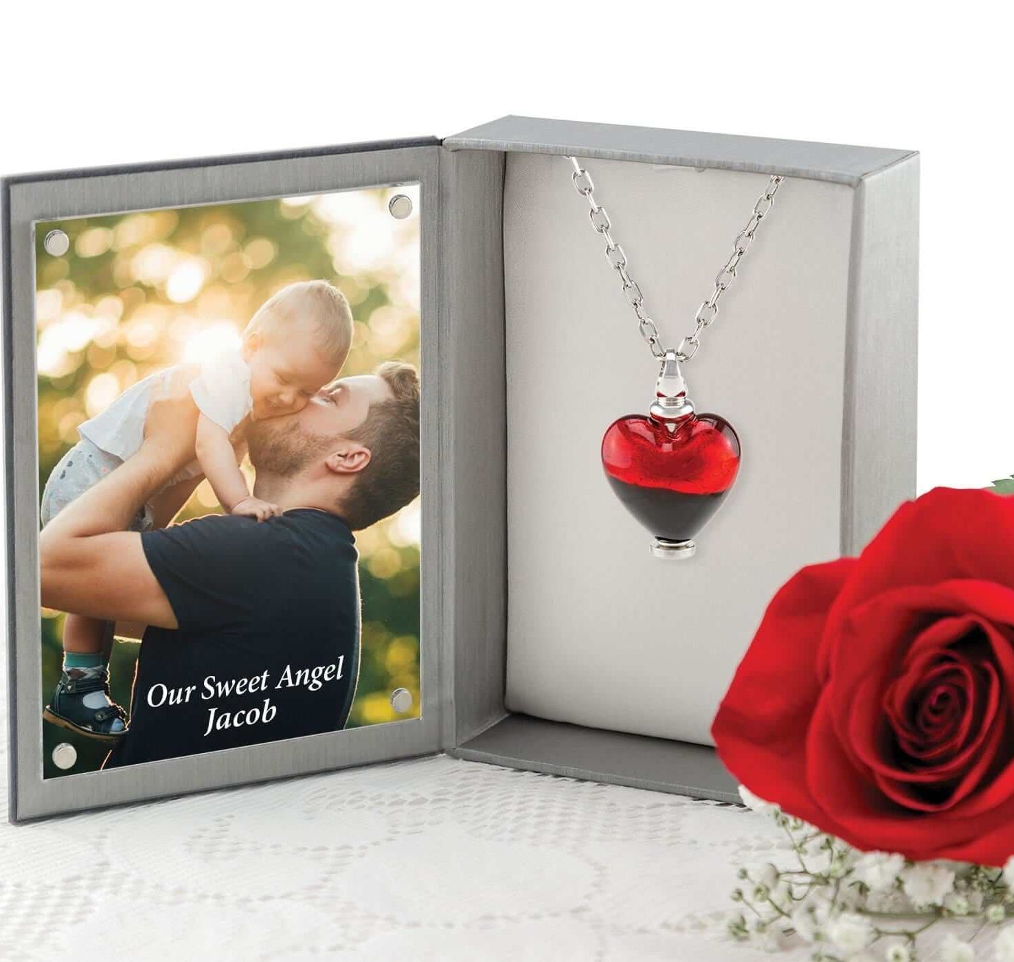 Cara Keepsakes Murano Glass Heart Urn - 'Everlasting Love' in jewelry box