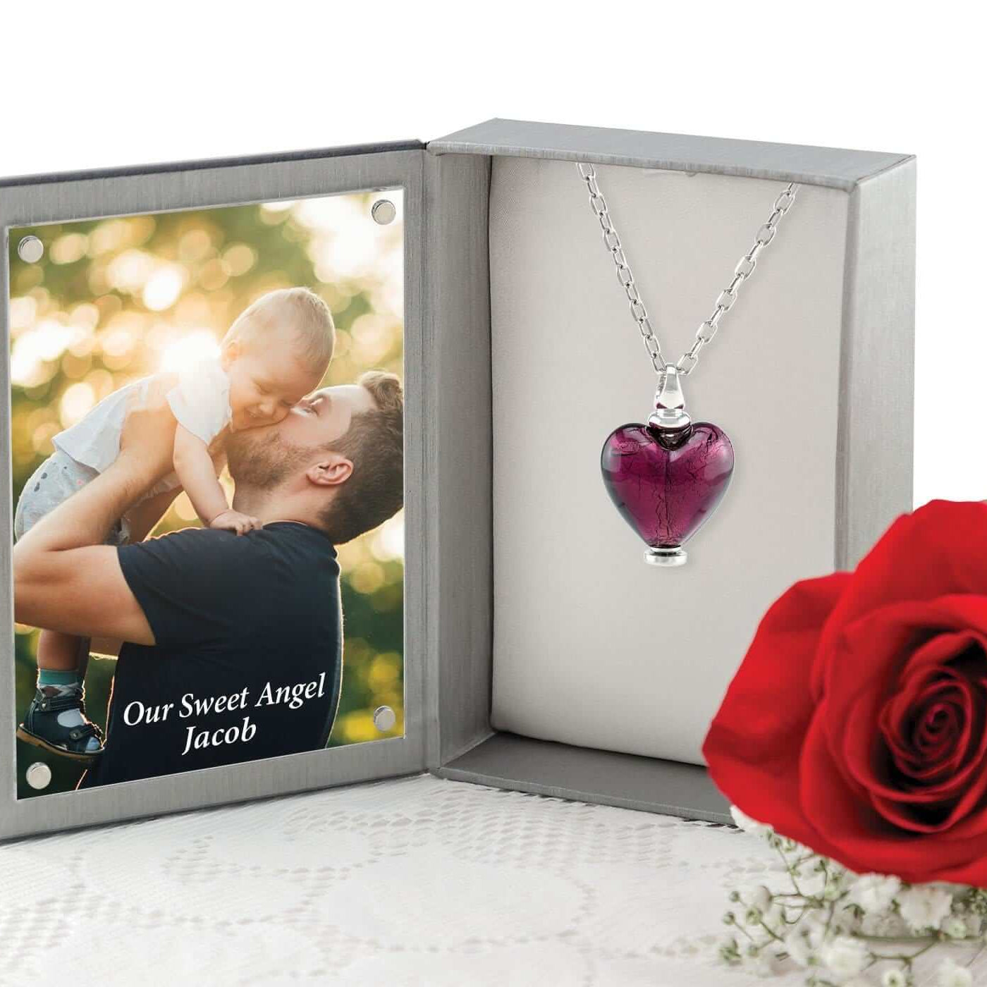 Cara Keepsakes Murano Glass Heart Urn - February in jewelry box