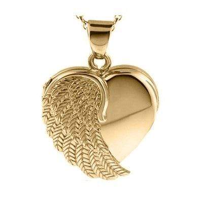 10K Gold Angel Wing Urn Pendant Holds Ashes Engraving