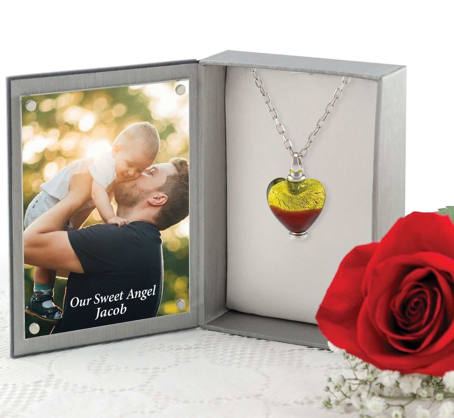Cara Keepsakes Murano Glass Heart Urn - 'Guiding Light' in jewelry box