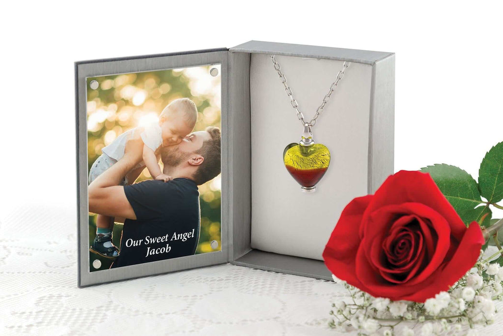 Cara Keepsakes Murano Glass Heart Urn - 'Guiding Light' in jewelry box