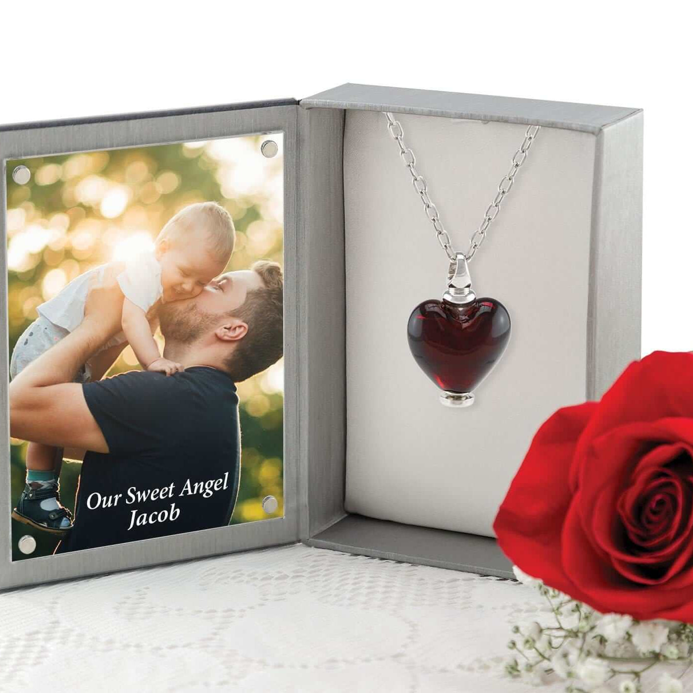 Cara Keepsakes Murano Glass Heart Urn - January in jewelry box