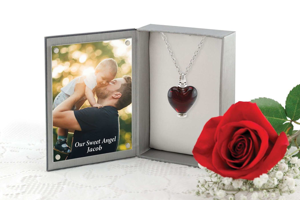 Cara Keepsakes Murano Glass Heart Urn - January in jewelry box
