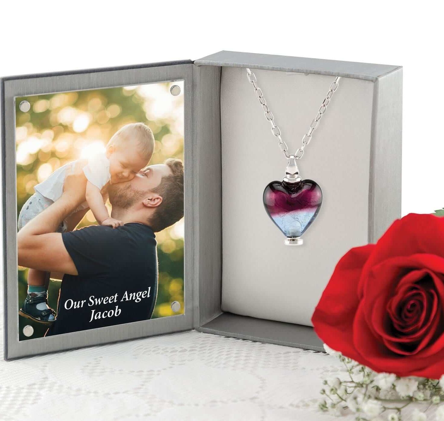 Cara Keepsakes Murano Glass Heart Urn - 'Joyful Hope' in jewelry box