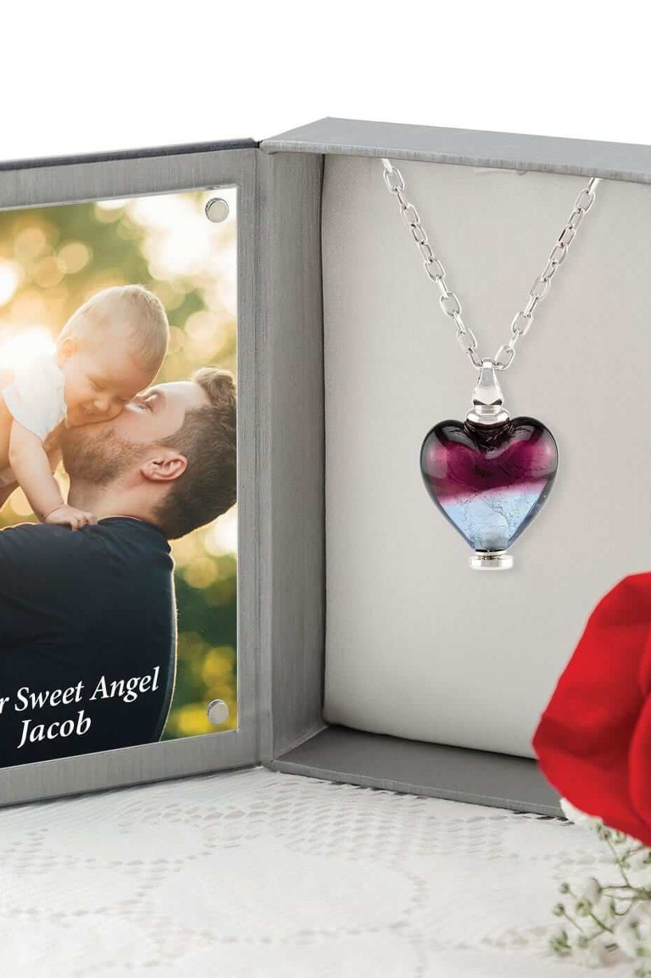 Cara Keepsakes Murano Glass Heart Urn - 'Joyful Hope' in jewelry box