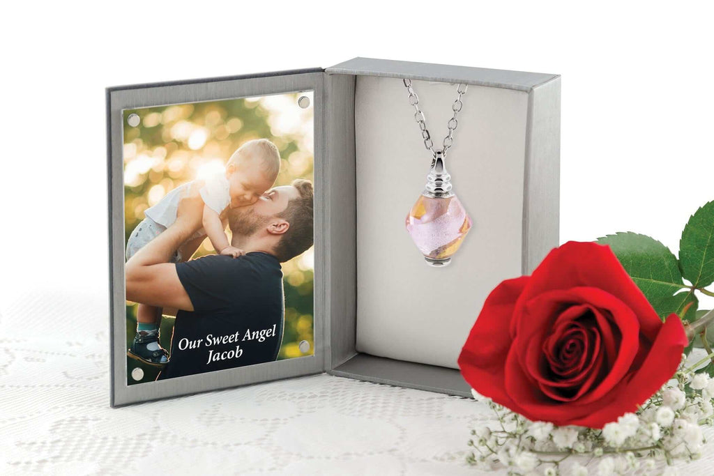 Cara Keepsakes Murano Glass Pendant Urn - 'Loving Whispers' in jewelry box