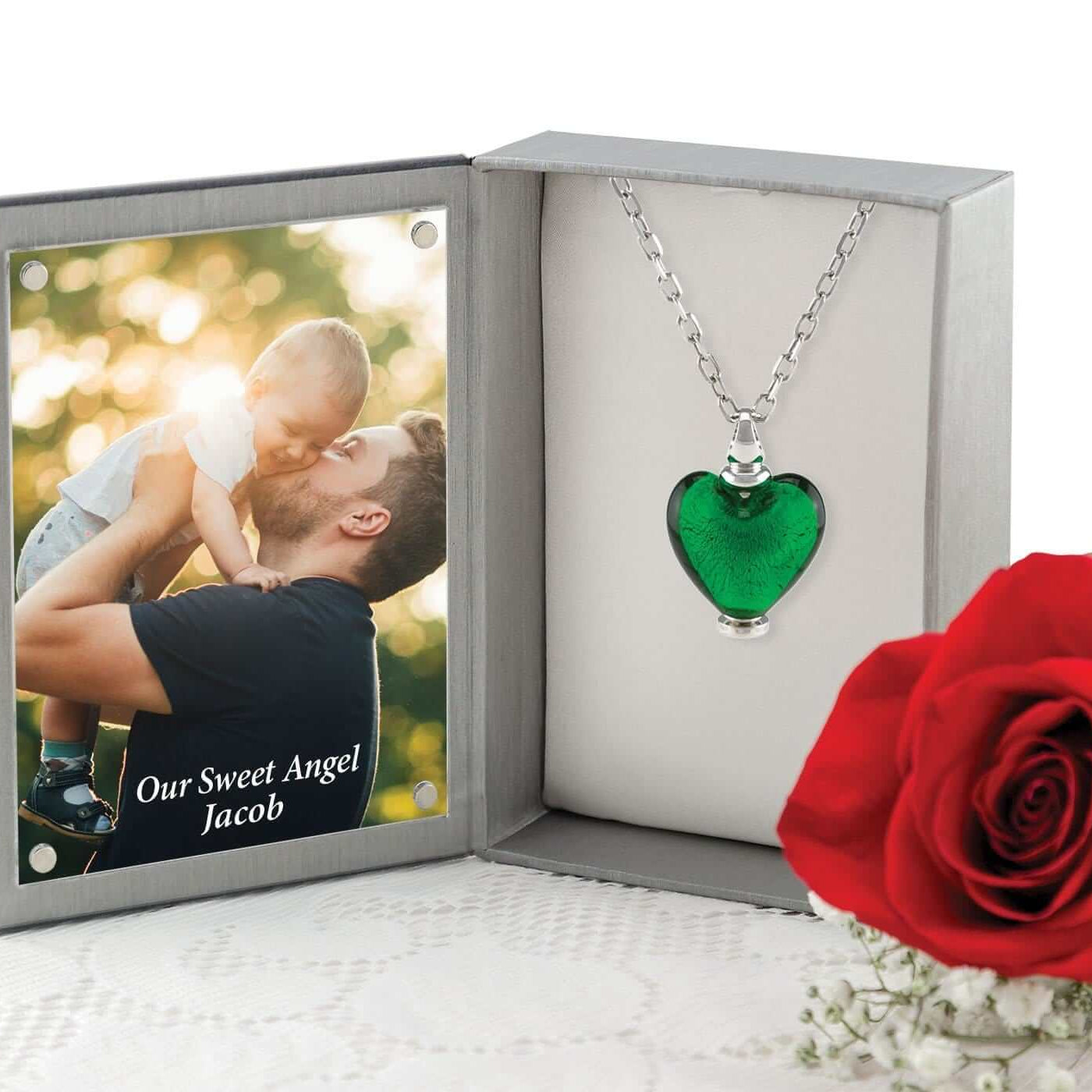 Cara Keepsakes Murano Glass Heart Urn - May in jewelry box