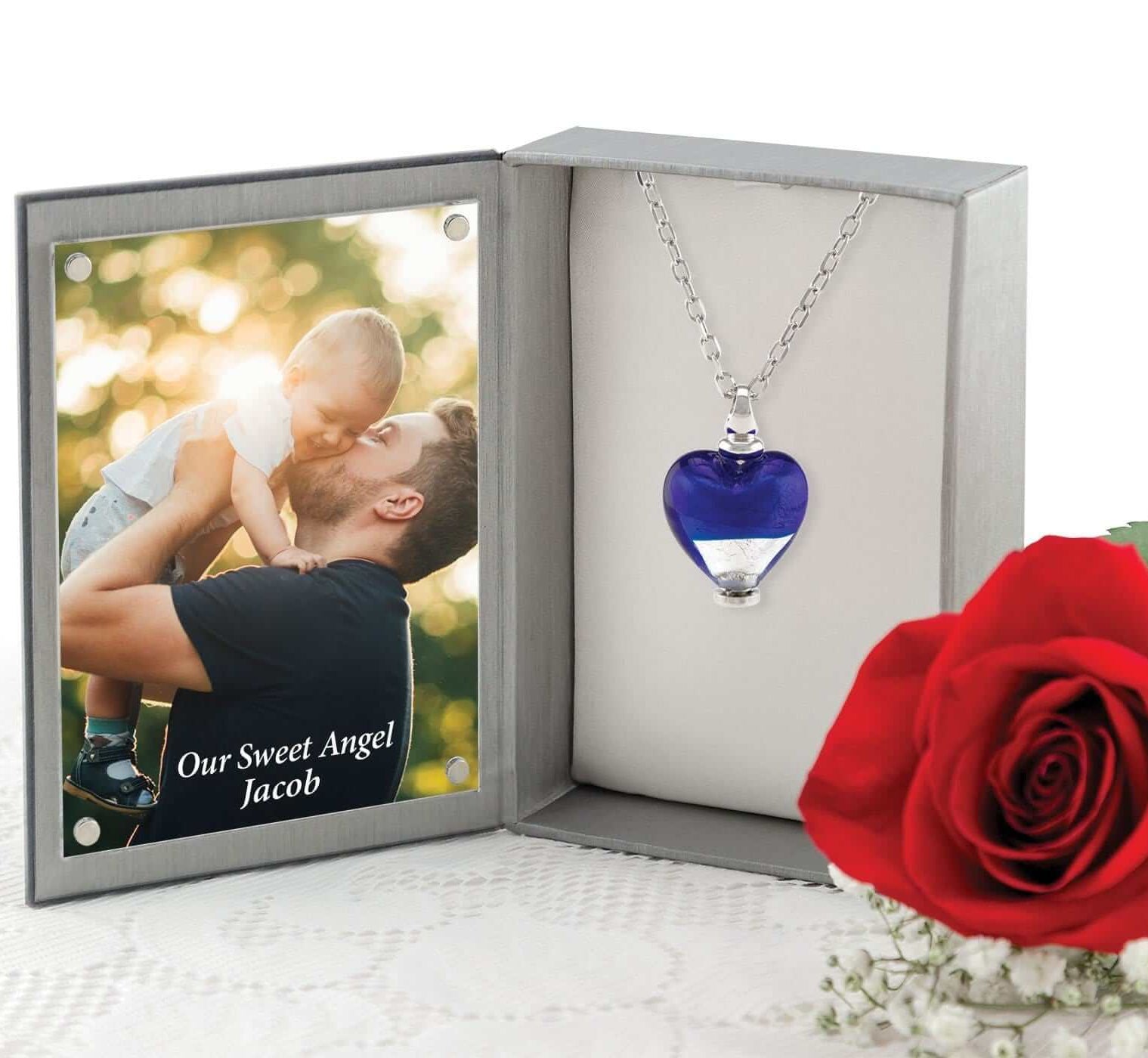 Cara Keepsakes Murano Glass Heart Urn - 'Peace and Harmony' in jewelry box