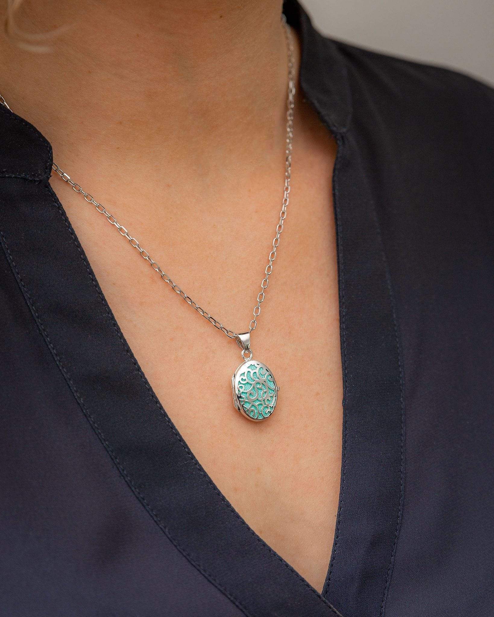 Cara Keepsakes Silver Locket Urns Silver Filigree Oval Locket Urn