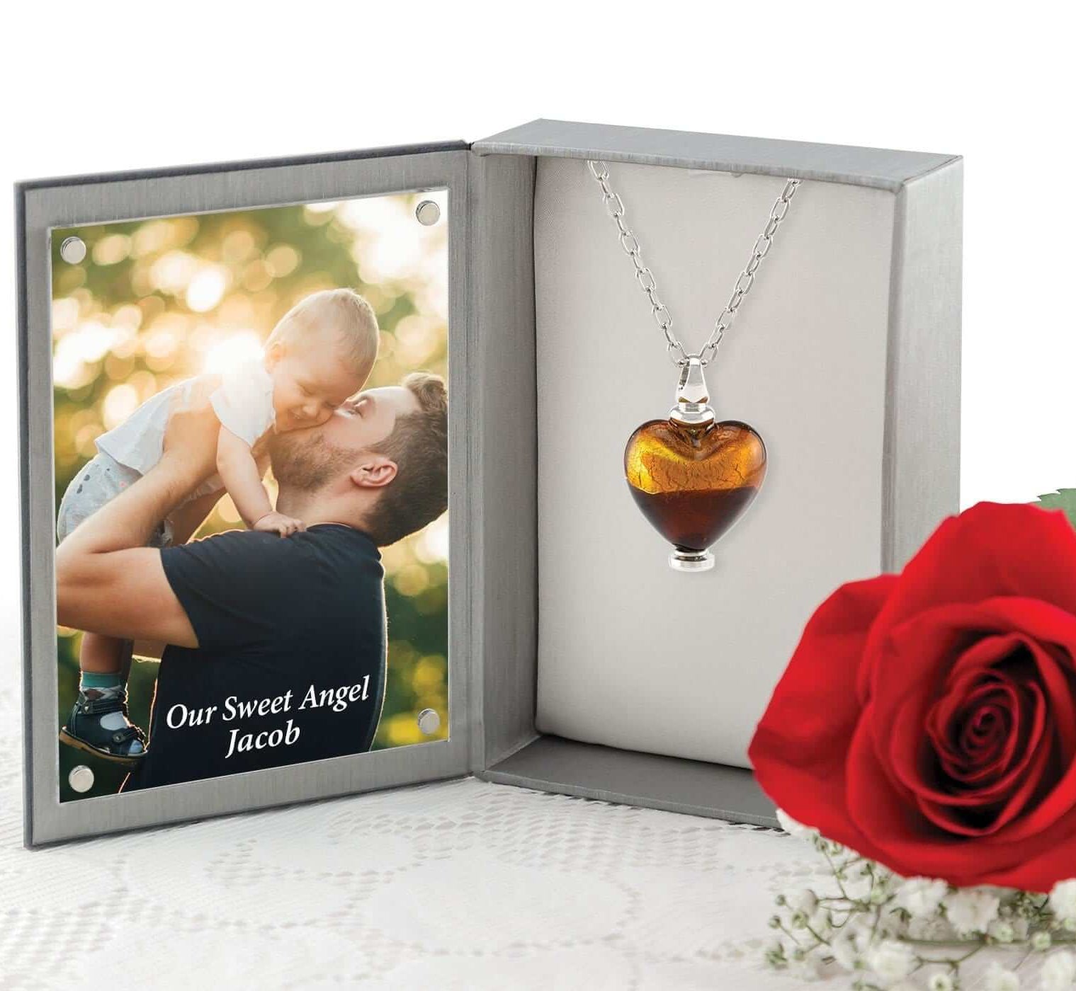 Cara Keepsakes Murano Glass Heart Urn - 'Sweet Promise' in jewelry box