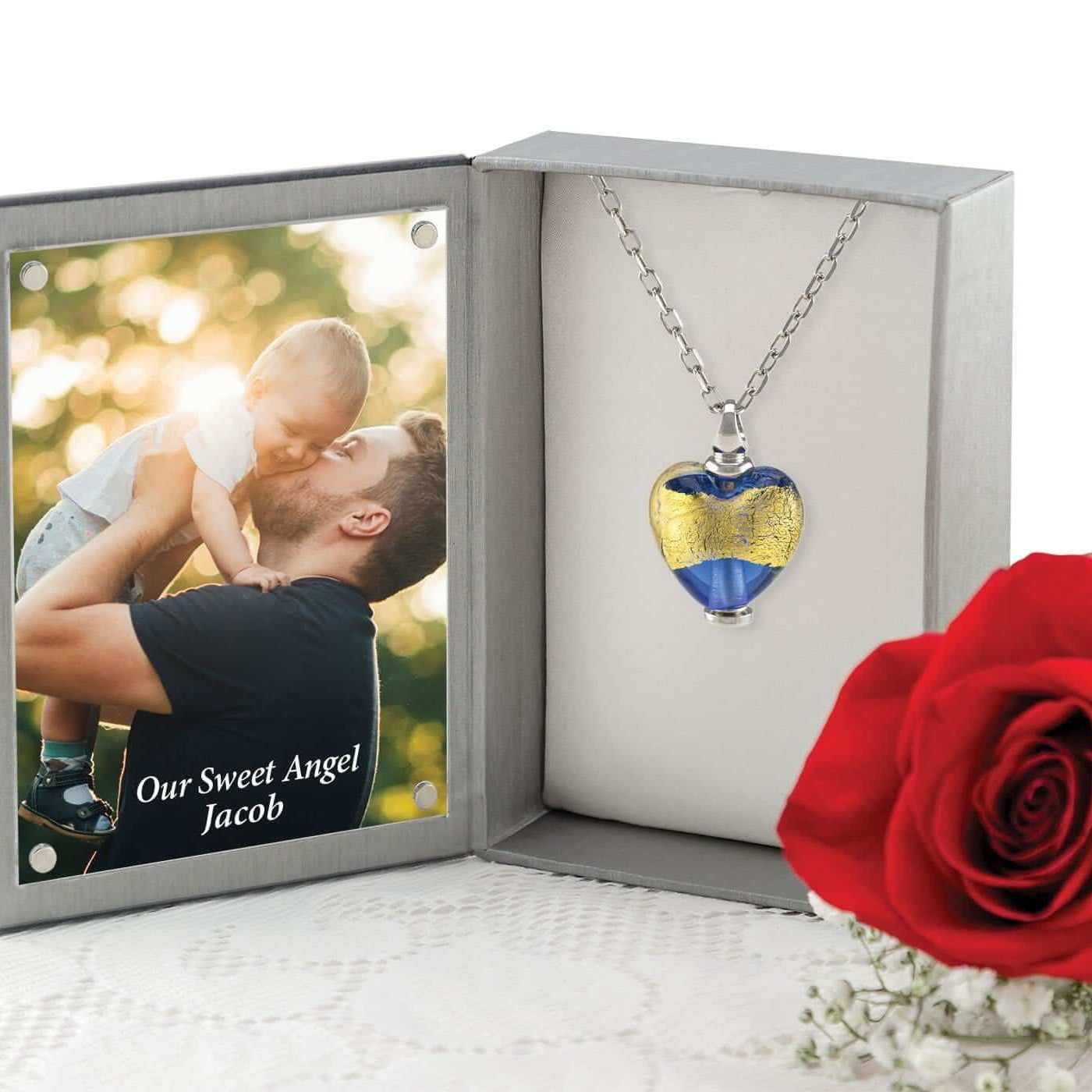 Cara Keepsakes Murano Glass Heart Urn - 'Wrapped in Glory' in jewelry box